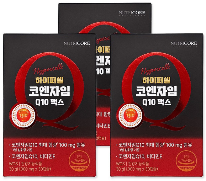 뉴트리코어 하이퍼셀 코엔자임 Q10 맥스 코큐텐 3박스, 30정, 30g, 3개