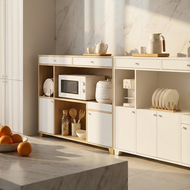 콤피 완성형 주방 선반장 렌지대 1100 화이트 내추럴 슬라이드 수납