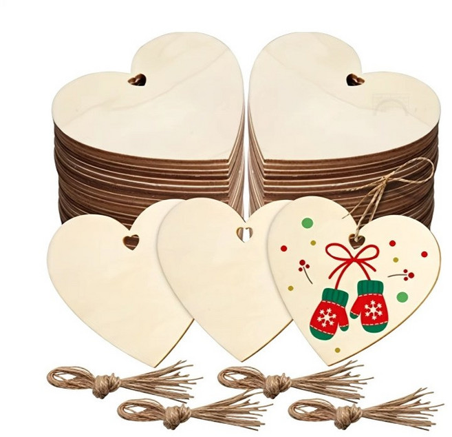 하트 우드태그 책갈피 키링 선물포장용 태그 공방체험 재료 10pcs 마끈 포함, 1세트