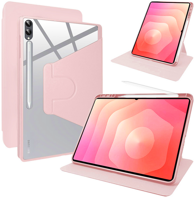 디상커 갤럭시 탭 720도 회전 단색 투명 펜슬수납 태블릿 케이스 S11 울트라/S11/S10 FE+/S9 FE+/S9 FE/A11+/A9+ 14.6/13.1/12.4/11인치, 핑크, 1개
