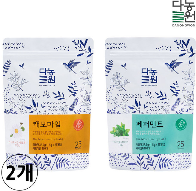 다농원 허브티 삼각티백 세트 (캐모마일 2+페퍼민트 2), 25개입