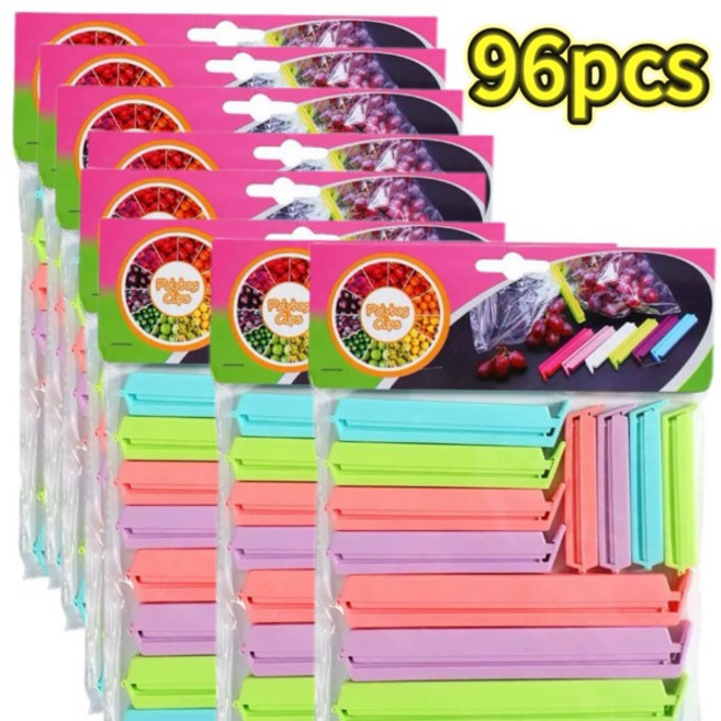 12개세트 휴대용 식품 보관 주방용품 식품 스낵 밀봉 백 클립 실러 클램프 플라스틱 도구 71015cm, [04] 96pcs