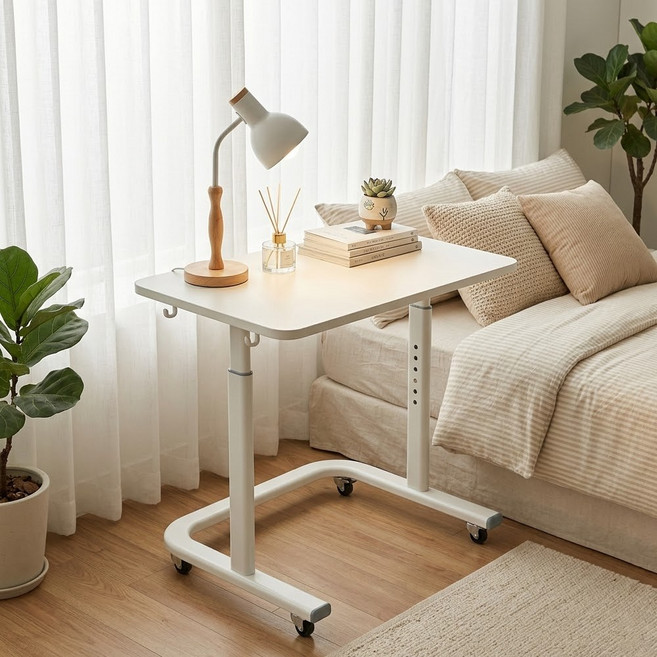 하루꿈 사이드 테이블 높이 조절 이동식 보조 1인용 데스크 다용도 학생 공부 책상, 화이트
