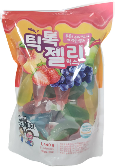 틱톡 젤리 믹스 1440g (4가지 과일맛 딸기맛 + 포도맛 + 사과맛 + 복숭아맛), 1.44kg, 1개