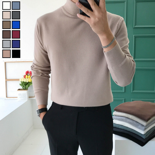 놈시크 95-130 남자 목폴라 니트 소프트 캐시미어 스판 터틀넥 스웨터 빅사이즈