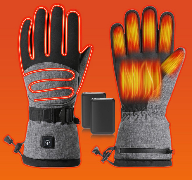CCAGU 겨울 발열장갑 오토바이 방한장갑 3단계 온도조절 배터리포함 스마트폰 터치 열선장갑, 블랙
