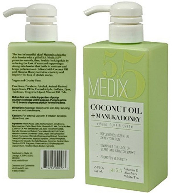 medix 5.5 코코넛 오일 크림과 마누카 꿀. 보습 리페어 크림은 피부에 수분을 공급합니다. 흉터와 튼살에 좋습니다. 2 - 15oz