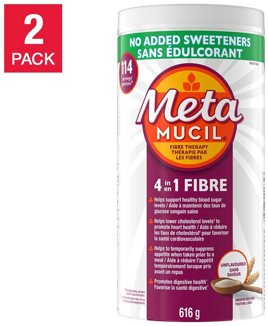 메타뮤실 Metamucil 4in1 무가당 식이섬유 파우더 2통 세트(114회분 x 2병) 설탕 무첨가 차전자피 캐나다 직소싱 직배송, 616g