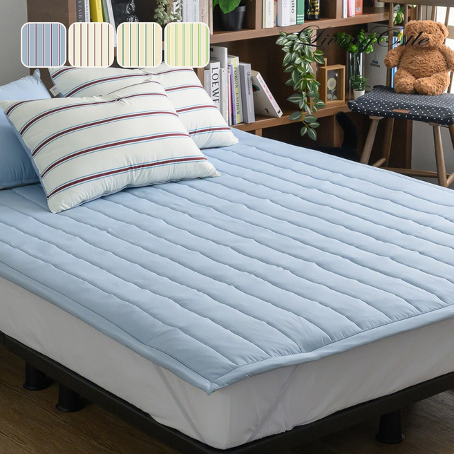 [국산] 리빙캐슬 M2알러지케어 코지스트라이프 고정밴드 침대패드, 블루