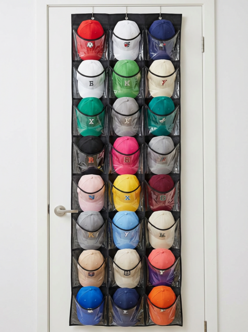 타니아홈 공간활용 문걸이 대용량 모자 수납 정리함, 1개, 블랙