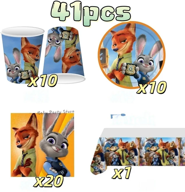 주토피아 2 테마 파티 장식 접시 테이블보 케이크 토퍼 배너 컵 생일 크리스마스 어린이 용품, 18 41pcs-1
