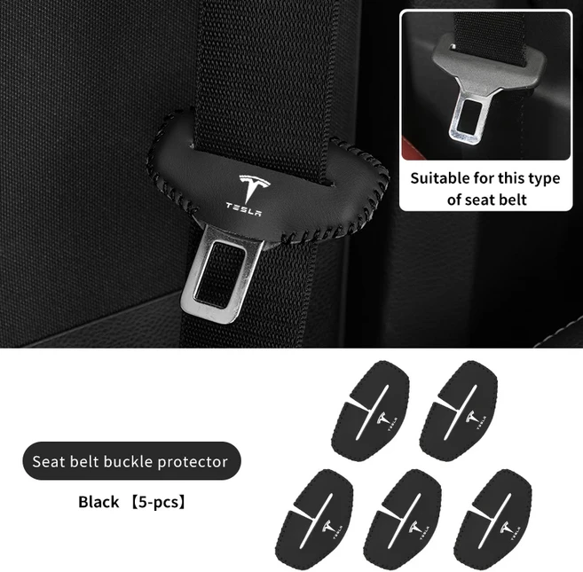 자동차 좌석 벨트 버클 커버 테슬라 모델 3 모델 S 모델 X 모델 Y 로드스터 용 PU 가죽 자동차 인테리어 액, 11 Black-5pcs