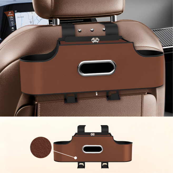 차량용 뒷좌석 다용도 가죽 수납함 정리박스, 클래식브라운