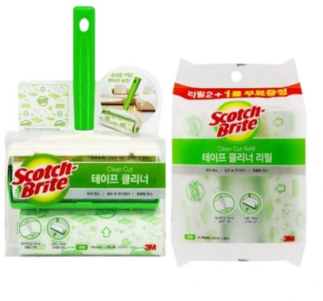 3M 스카치브라이트 돌돌이 테이프클리너 핸들+리필 5개 머리카락 먼지 청소 테이프 밀대, 대형 베이직 테이프클리너, 11. 리필 12개