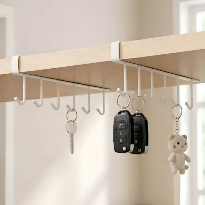 슬러피 선반아래 키링 거치대 열쇠 목걸이 팔찌 보관함 걸이, 2개, 화이트