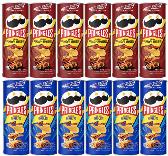 프링글스 미트치즈 라자냐맛100g+스파이시텍사스식 바비큐맛 100g, 1세트, 각6개(총12개)