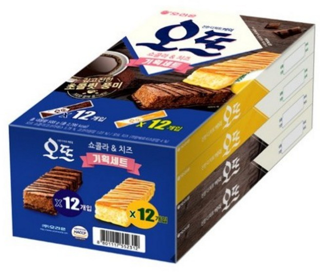 오리온 오뜨 과자케이크 세트 쇼콜라 6p x 2 + 치즈 6p x 2, 쇼콜라 2p + 치즈 2p, 3세트