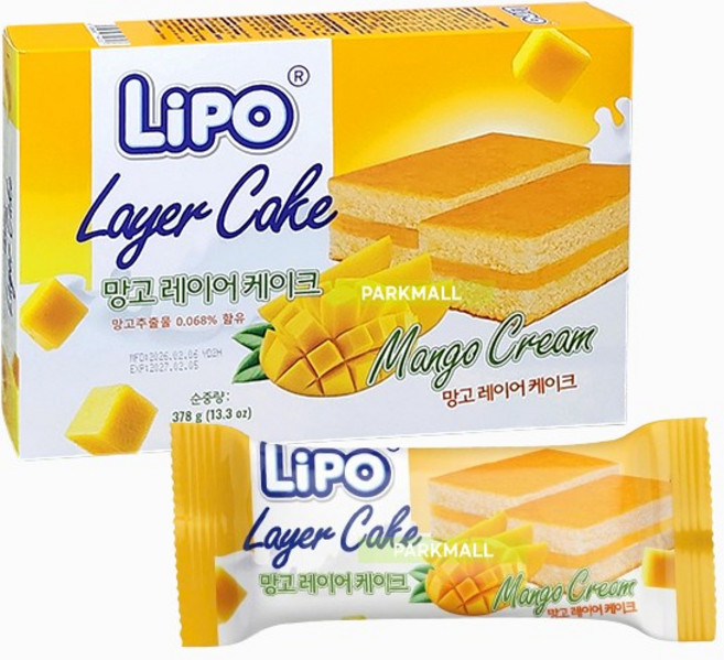 리포 망고 크림 레이어 케이크 378g (망고케익 빵 간식 개별포장), 1세트