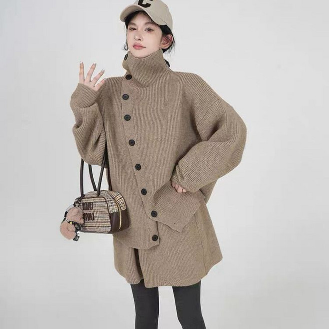 임산부 겨울 스커트 세트 가을 겨울 오버사이즈 임부복 니트 롱 가디건 + 스커트 투피스 패션 JS