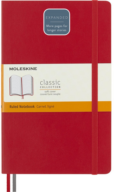 MOLESKINE 經典加量軟皮筆記本 L型 橫線, 紅, 1個