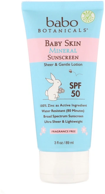 Babo Botanicals 베이비 스킨 미네랄 선크림 로션 SPF 50 89ml(3fl oz) 1팩, 1개, 89ml - 쿠팡