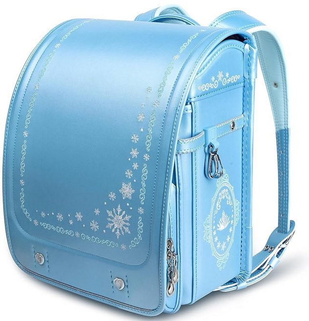 Margela 란도셀 하늘색 여아/초등학생 통학가방 경량 FROZEN-BLUE 하늘색 고급 인조가죽 진주원단 원터치락 하트 눈의 여왕 / 공주님 스노우플레이크 프린세스 프로즌 크라