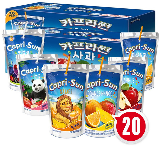 카프리썬 6종 세트(오렌지+오렌지망고+사과+정글+사파리+펀알람), 20개, 200ml