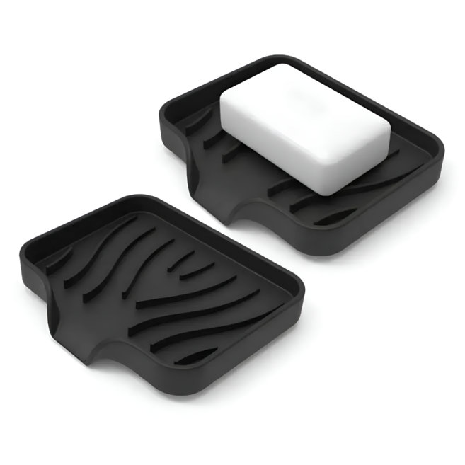 러슈브 자동 물빠짐 실리콘 비누받침대, 블랙, 2개