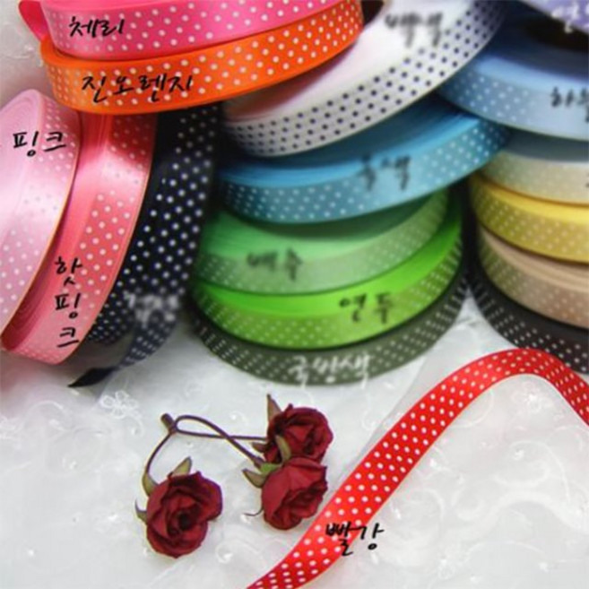 [청라핸즈] 25mm 공단 땡땡이 테이프 1, 빨강, 1개