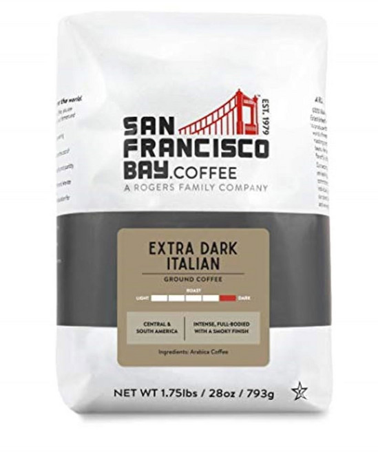 샌프란시스코 베이 커피 DECAF 프렌치 로스트 그라운드 커피 28온스 봉지 다크 로스트 스위스 워터 프로세스 디카페인, Extra Dark Italian, 28 Ounce (Pack of 1)