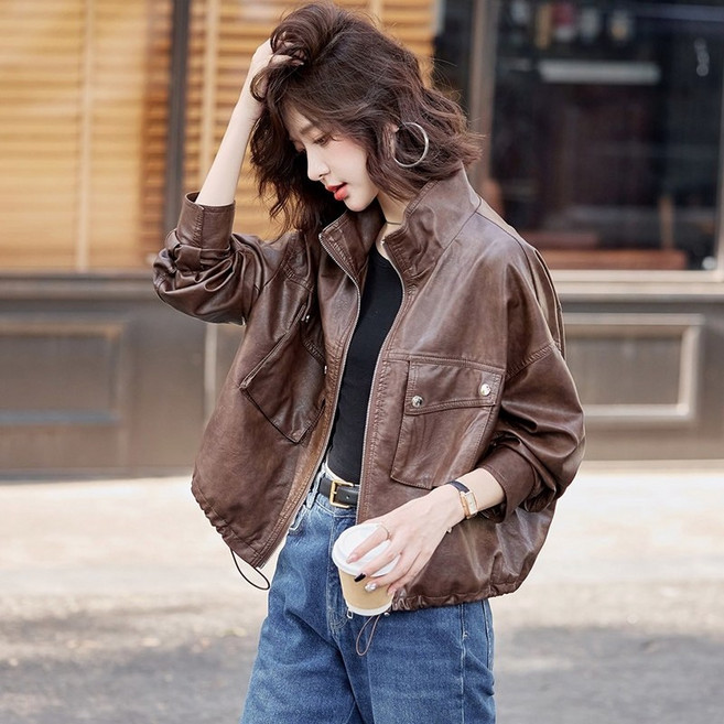 양가죽 자켓 천연 가죽 봄 가을 루즈핏 숏 여성 라이더 레더 재킷