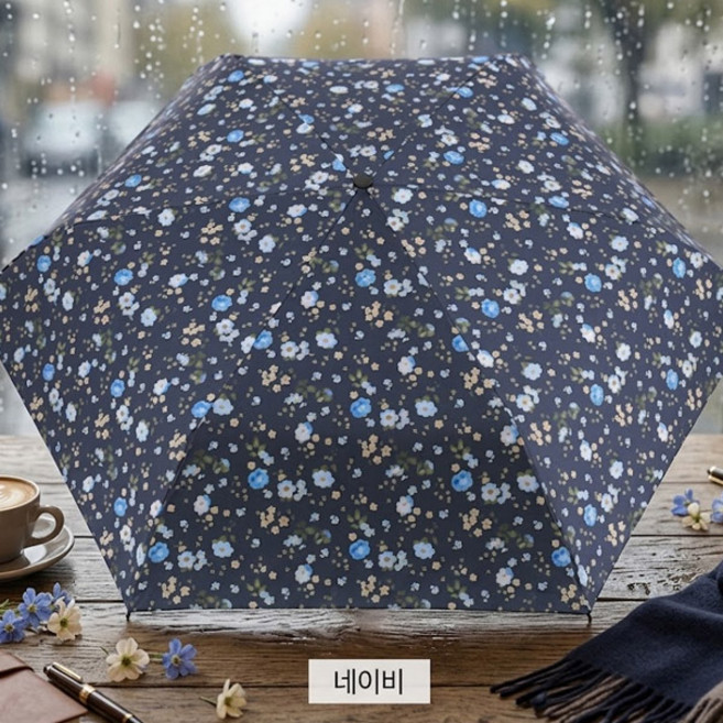 기라로쉬 잔꽃무늬 가벼운 경량 접이식 플라워가든 암막코팅 3단 우산 네이비