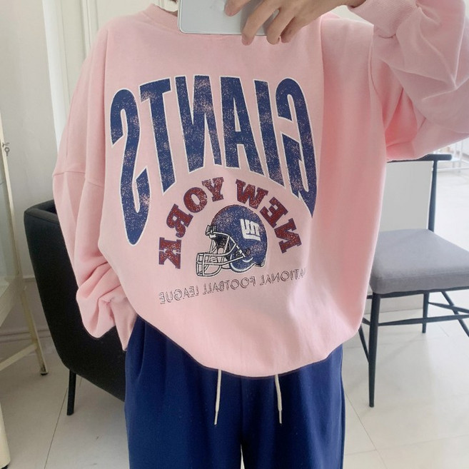 애플망고옷장 오버핏 여성 쭈리 긴팔 자이언트 라운드 맨투맨