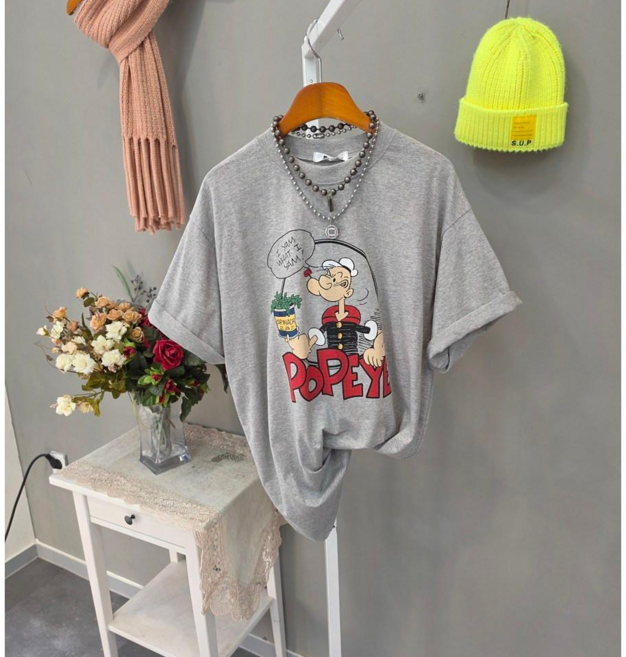 뽀빠이 옆트임 롱박스 캐주얼 반팔티셔츠