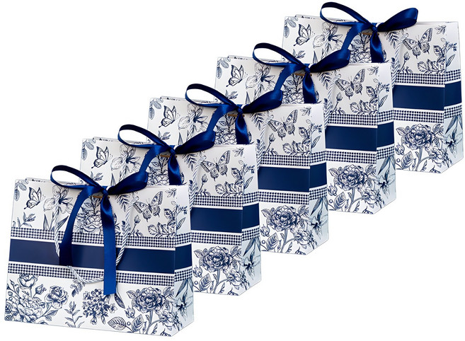 휴고잉 플라워 패턴 쇼핑백, 네이비라인, 5개