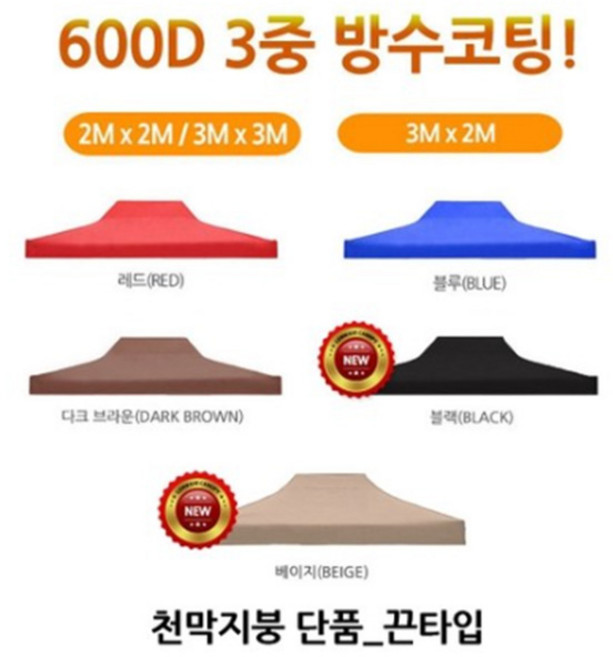 [J-스포츠] 2X2 2.5X2.5 3X2 3X3 3X4.5 3X6 천막 지붕만, 1개, 끈타입_3X2천막지붕만/레드