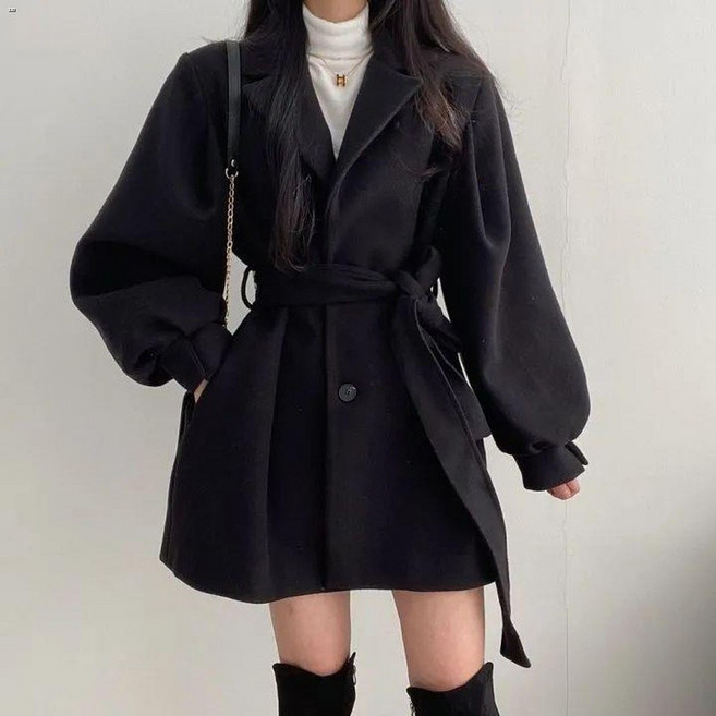 毛呢外套 毛呢大衣 外套大衣 新款韓版Chic秋冬寬松風大衣女呢子西裝領中長款小個子毛呢外套女