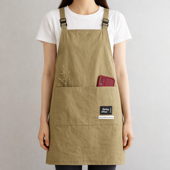 옥타기지 길이조절 방수 주방 앞치마, 카키베이지, 1개