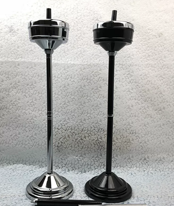 kaluren 不鏽鋼落地菸灰缸，可調節高度伸縮式設計，帶蓋可拆卸，適用於室內戶外庭院, 黑色, 1個