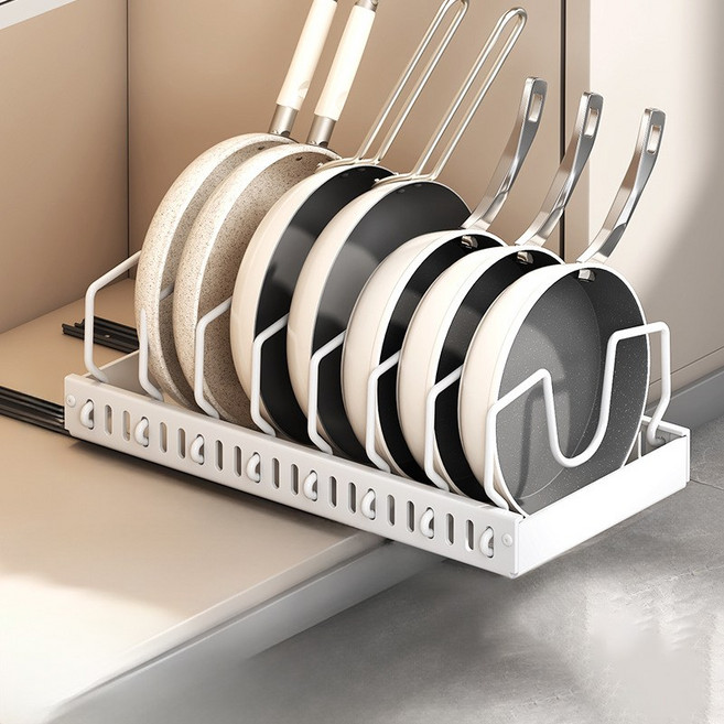 Equator 슬라이딩선반 후라이팬 정리대 수납 선반 다용도 정리대, 화이트, 1개, 1단