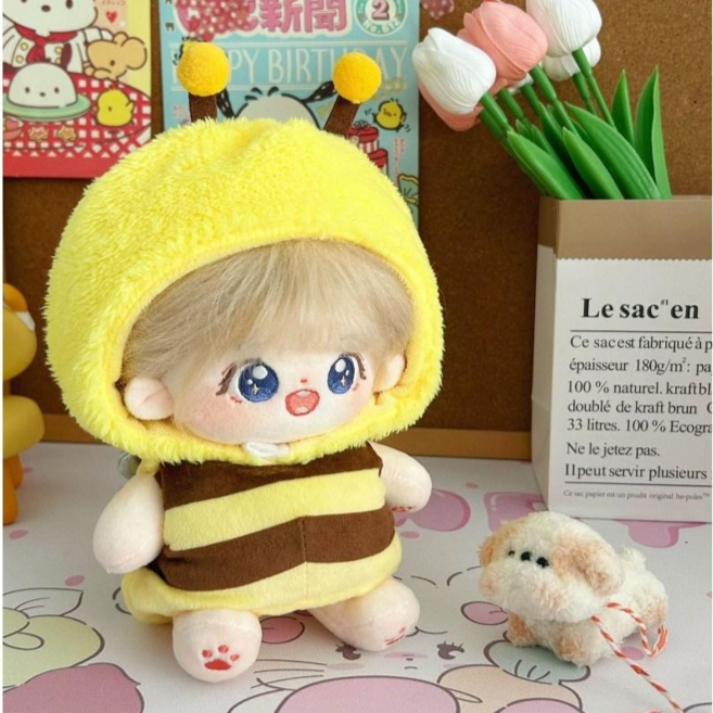 모카돌 20cm 솜인형 옷 꿀벌 바디슈트 모자 세트, 1개