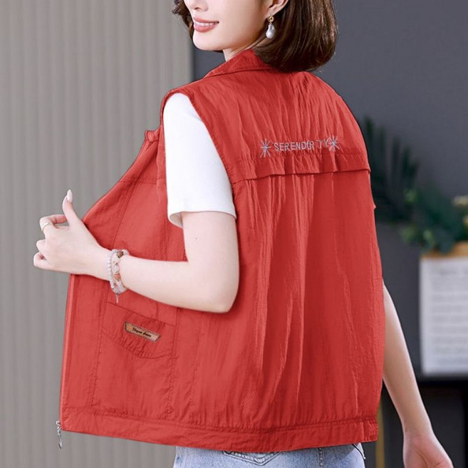 여성용 봄 여름 빅사이즈 캐주얼 베스트 바람막이 자외선 차단 집업 조끼