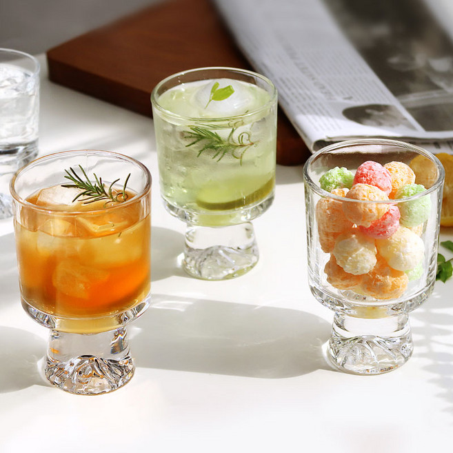 오엠 빈티지 고블렛 유리컵 340ml, 4개, 투명