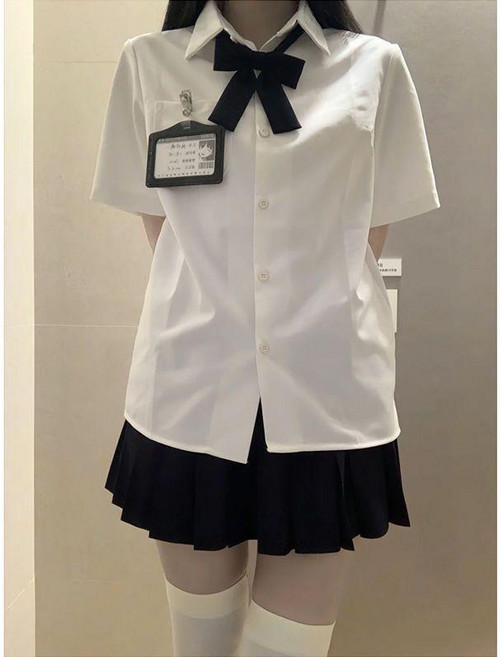 good 襯衫短袖基礎款顯瘦百搭學院風夏季班服百褶裙套裝