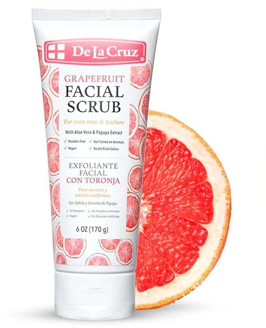 De La Cruz 자몽 페이셜 스크럽 - 비타민 E 파파야 및 알로에 베라 함유 페이스 각질 제거제 스크럽 (170g(6온스) (1팩), 1, 170g - 쿠팡