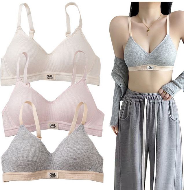 IEDUOS 여성 주니어 여학생 노와이어 3단계브라 3종 세트 15-25세 소녀 브래지어 속옷