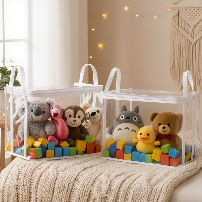 밀로뉴 한 눈에 보이는 투명 장난감 정리함, 2개, 화이트