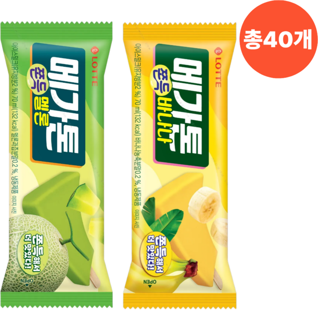 롯데 메가톤 쫀득바나나 + 쫀득멜론, 40개, 70ml