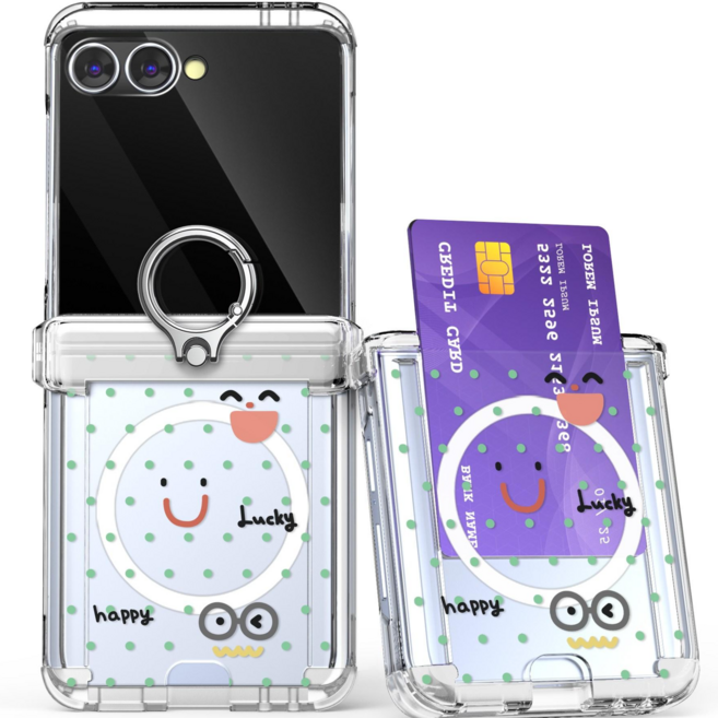 갤럭시Z플립 5 6 7 스마일 프루츠 맥세이프 핑거링 카드 투명 하드케이스