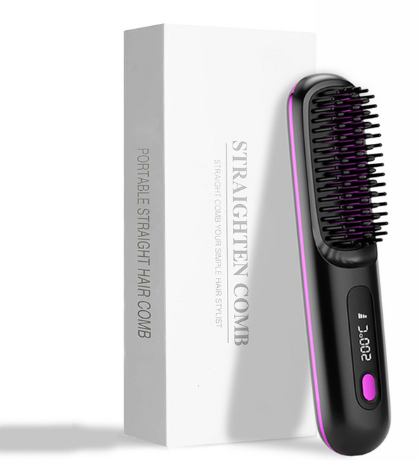 Darlisex 빗 고데기 무선 휴대용 휴대용 음이온 매직기 충전식, 검은색, 01